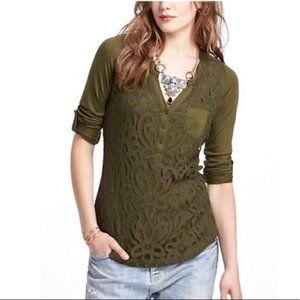 Anthropologie Vanessa Virginia Lace Green Top G36